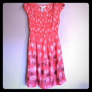 🌺 Coral dress with black & white flowers 🌺